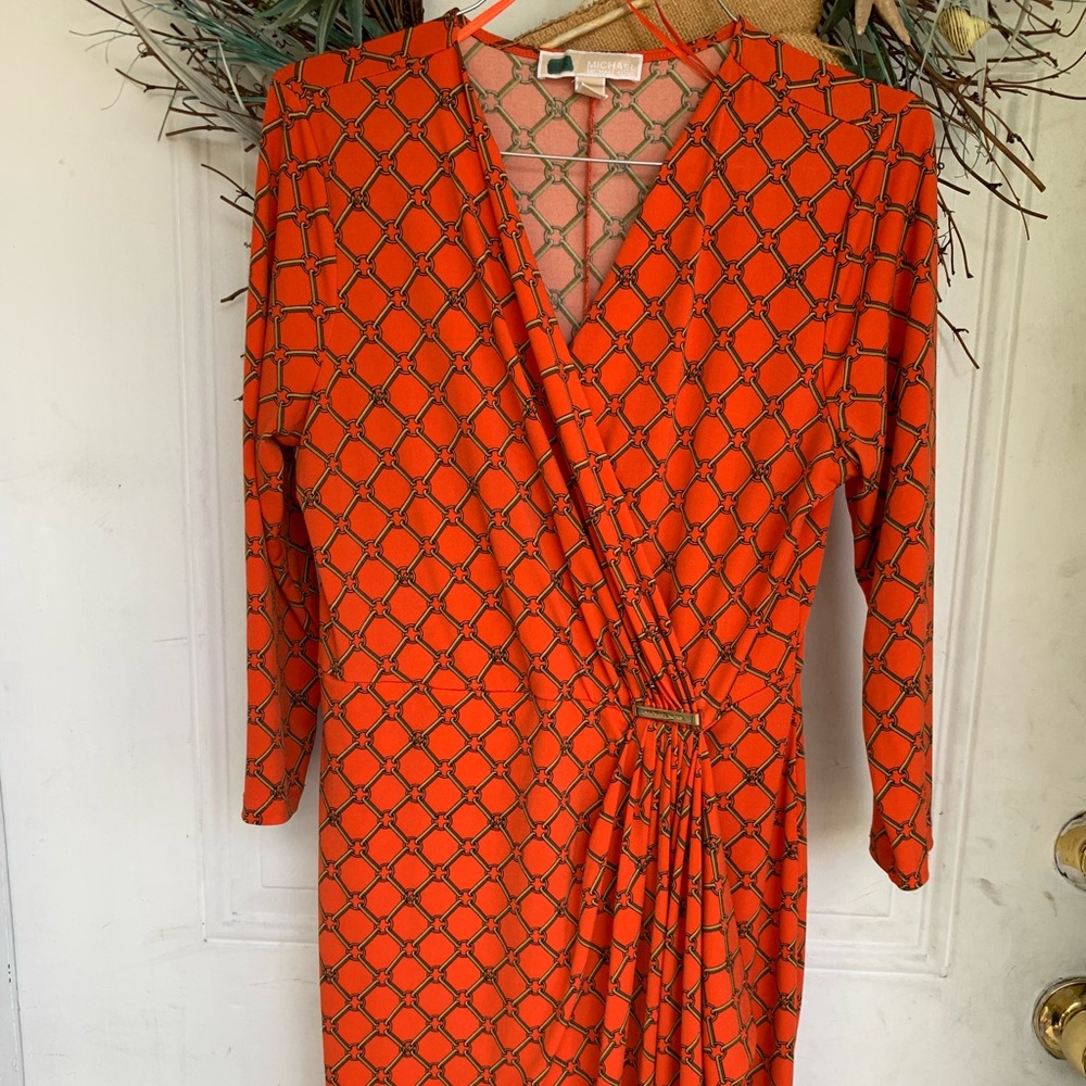 Michael kors orange wrap stretch dress size M